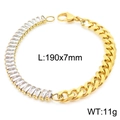 Golden titanium cuban link bracelet with rectangular zircon stones, 190mm length - Gold Splicing Cuban Link Bracelet(KB163890-Z)