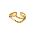 Minimalist double-layered wavy gold ring with matte finish and adjustable open design - JZ6111G Double Layer Hollow Wave / Gold