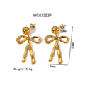 Orecchini a fiocco dorati in acciaio inossidabile con perno da 10mm e finitura lucida - Orecchini a Fiocco Grande Oro (YYE023539)