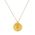 Gold stainless steel snake pendant necklace with green eye and hammered texture - Round Snake Necklace