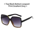 Square oversized sunglasses with black and leopard print frame and gradient grey lenses - Black Leopard Splice Gradient Gray Lenses