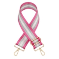 Pink and silver striped adjustable wide shoulder strap for handbags with gold metal buckles - Gold Buckle / Rose Red
