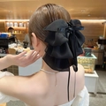 Pince à cheveux élégante avec nœud en dentelle noire au design français multicouche - 2# Noir - Pince à Queue de Cheval Carrée