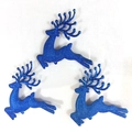 Set di 3 renne di Natale blu glitterate per addobbi albero con anelli pendenti - 6cm / Blu