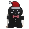Bolso bandolera de hombre de jengibre en cuero negro con gorro rojo y cadena de oro - Negro