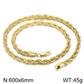 Golden titanium steel twisted rope chain necklace 6mm width 600mm length with lobster clasp - Gold 600x6mm