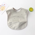 Waterproof baby bib with black polka dots on light gray, featuring a wide food catcher - Pu Wash-free Bib - Gray Polka Dots / One Size