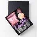 Set regalo di cristalli naturali con cuore di quarzo rosa e pietre di ametista - Cristallo Rosa