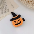Halloween haarspeldje met oranje pompoen en zwarte toenaarshoed met glitterafwerking - Pompoen Heksenhoed Haarclip
