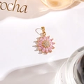 Pink marquise cut crystal daisy flower pendant with gold plated bail for DIY necklace - Pendant Only / Pink