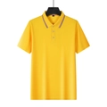 Short sleeve yellow polo shirt for men featuring a striped collar and three buttons - S / Yellow