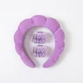Detail view of purple plush sponge headband and matching absorbent wristbands for face washing - Headband Wristband Set / Purple