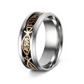 Religious stainless steel ring with black enamel Jesus lettering and Ichthys symbol - US 6 / Black Gold