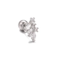 Silver flower stud earring with marquise cubic zirconia and spherical safety back - Flower Cluster Silver Tone (EGD0976)