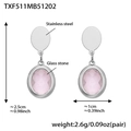 Silver stainless steel earrings with pink glass stones and product size measurements - Steel Earrings - Pink Glass Stone