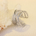 Close-up of silver double-layer ring with sparkling zircon insets on textured coral base - Silver (J59)