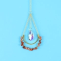 Bohemian gold crescent suncatcher with red agate stones and teardrop crystal pendant - Red Agate