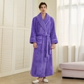 Men's thick purple coral fleece bathrobe with textured lapels and waist tie - Wisteria Purple