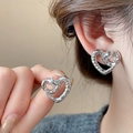 Boucles d'oreilles cœur argentées texturées avec finition lave et style vintage - 102# Tige en Argent - Boucles d'Oreilles Coeur Texture Lave Argentées