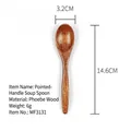 Japanese style nanmu wood pointed handle spoon with dark brown natural grain texture - Dark Brown (14.6*3.2cm Pointed Handle Soup Spoon)