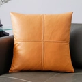 Orange-brown faux leather throw pillow with cross-stitch pattern on dark sofa - 40*40cm (Cover Only) / Amber Orange