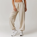Damen-Jogginghose in Hellbeige mit hoher Taille, Kordelzug und gerippten Bündchen - S / Hellbeige