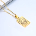Detail of gold Cancer zodiac necklace with engraved rectangular stainless steel pendant - Cancer / Gold