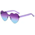 Frameless heart shaped sunglasses with purple and blue gradient lenses and purple temples - Purple to Lake Blue Gradient