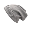 Dicke graue Strickmütze für Damen mit Lucky-Patch-Stickerei im lässigen Winterstil - M (56-58cm) / Hellgrau