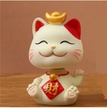 Statuina gatto portafortuna Maneki Neko bianco con lingotti d'oro e dettagli rossi - 8000 Gatto che annuisce ricchezza