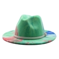 Chapeau fedora en laine tie-dye arc-en-ciel avec large bord et ceinture blanche - M (56-58cm) / Tie-dye Vert Rose et Bleu (#5)