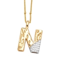 Pendentif lettre N bicolore or et argent serti de zircons brillants pour femme - Lettre N