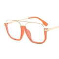 Orange oversized square eyeglasses with double bridge gold metal temples for women - Orange