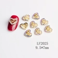 Golden hollow heart nail charm LF2025 with colorful rhinestones for manicures - LF2025 Gold Aurora Rhinestone 520 Hollow Heart
