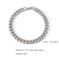 7mm silver Cuban link bracelet made of 316L stainless steel with lobster clasp - 7mm / 18cm / Steel