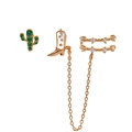 Western style cactus and white cowboy boot chain earrings set with green zircon - 3-Piece Cactus & Cowboy Boots Set (EH00834 Rose Gold) / Rose Gold