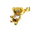 Golden teddy bear pendant with micro-pave oval zircon inlay and bail connector - Style C White