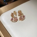 Detail of 18k gold plated flower clip earrings with pink zircon and butterfly bow design - Ear Clip - Pink