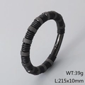 Men's stainless steel bead leather bracelet in black and grey, size 215x10mm 39g - Black Knurled Style (KB204665-SJ)