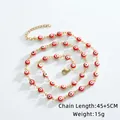 Gold evil eye necklace with red charms, adjustable 45+5cm chain for a stylish look - Necklace / Round Red 45+5CM