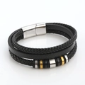 Bracciale multistrato in pelle intrecciata da uomo con perline e chiusura magnetica argento - 21cm / Nero/Argento/Oro