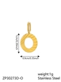 Golden stainless steel round alphabet charm with sunburst texture and size markings - Letter-O / Gold