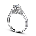Dettaglio di un anello classico a sei griffe con zirconia e accenti a forma di foglia - US 7 / Oro Bianco