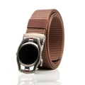 Brown nylon woven belt for men with grey metal automatic buckle and stripe detail - F152 Red White Blue Stripe Buckle (Coffee)