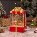 Red Christmas gift box snow globe lantern with Santa Claus and USB powered light - Fixed Gift Box Sleigh & Deer