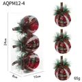 Set of 6 red and green plaid Christmas ball ornaments with pine cones in gift box - Style G / 3PCS Set