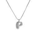 Polished silver bubble alphabet P necklace pendant on a fine box chain for women - Necklace P