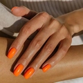 Glossy orange solid color medium-long square press-on nails for women - Orange
