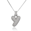 Close-up of silver letter Y pendant necklace with micro-paved cubic zirconia stones - Letter Y (DX34-Y)