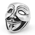 Macro detail of silver V for Vendetta mask ring with vintage engraved features - V For Vendetta Mask / Size 9